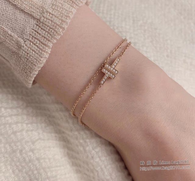Tiffany純銀飾品 蒂芙尼女士專櫃爆款笑臉雙T雙層手鏈 Tiffany十字架項鏈手鏈  zgt1659